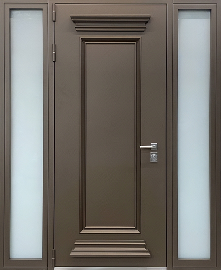 Входная группа с терморазрывом, стеклами по бокам и порошковой покраской с металлобагетом